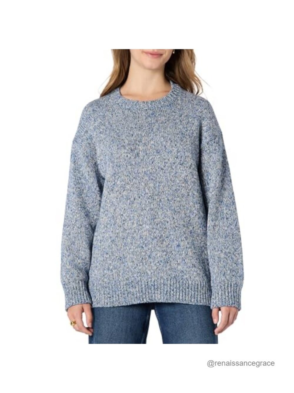Oversized Heavyweight Cotton Blend Crewneck Pullover Sweater Ribbed Knit
